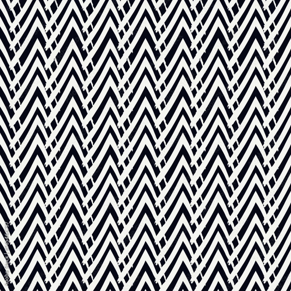 Paint brush zigzag lines. Hand drawn seamless pattern. Jagged stripes motif. Wavy linear ornament. Chevrons image. Striped backdrop. Geometric digital paper. Ethnic textile print. Tribal design.