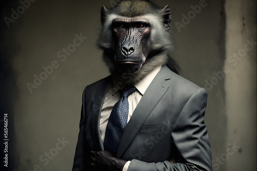 Portrait of a Baboon dressed in a formal business suit. 3d illustration © Pippa