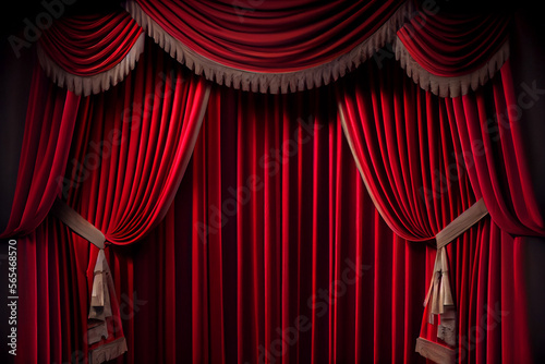 Red simple Curtain in Theatre stage Post-Production Cell. Illustration Generative AI