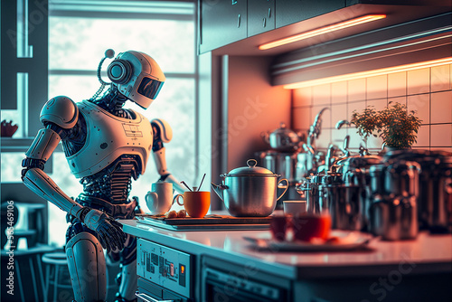 Robot effectuant des tâches ménagères dans la cuisine - Générative IA