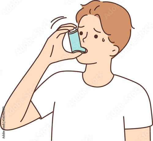 Sick man suffer from asthma use inhaler