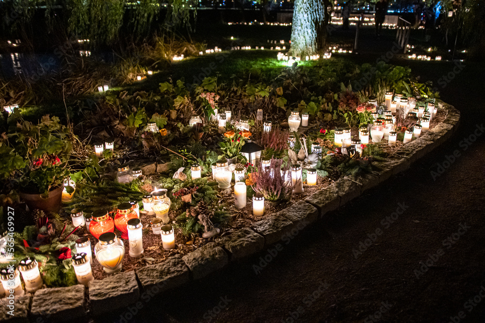 Memorial grave lights on all saints day.