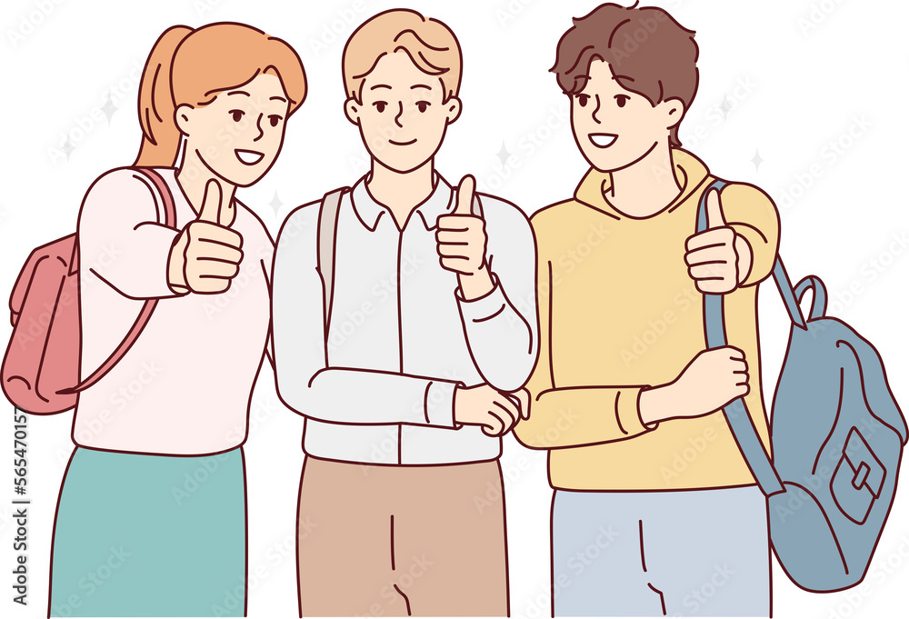 Smiling students show thumbs up Smiling students show thumbs up
