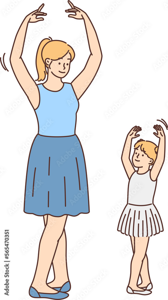 Female teacher and child ballet dancing