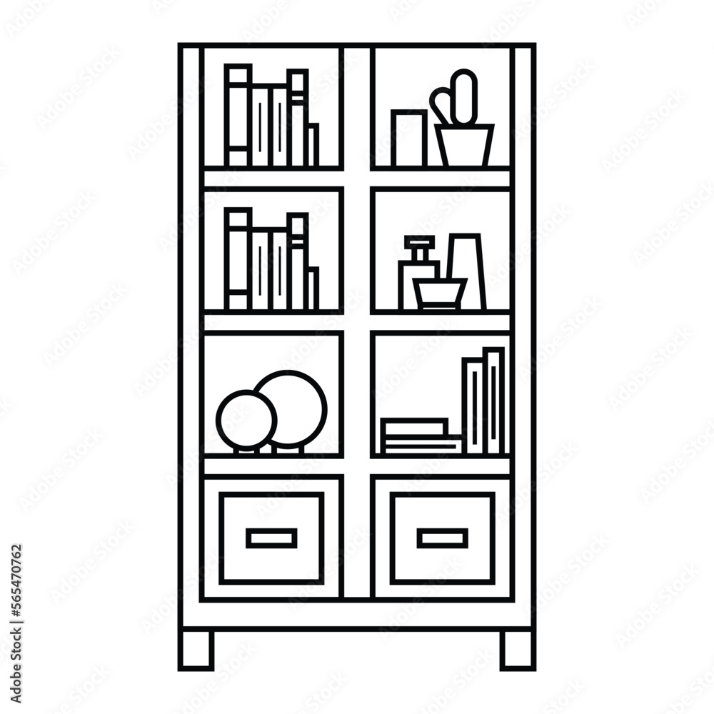 Bookshelf icon. Outline illustration of bookshelf vector icon for web. Bookshelf icon for