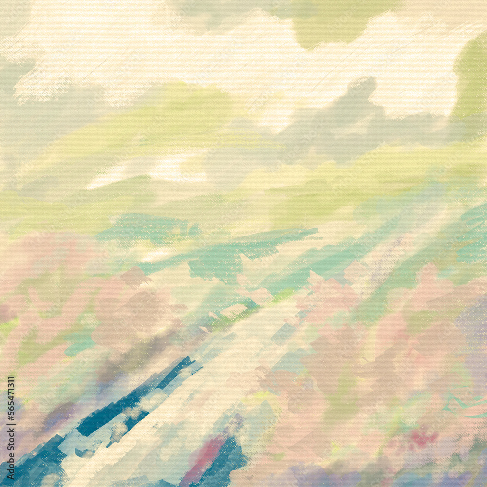 Fototapeta premium Impressionistic Life Pathway with Flowers - At the Shore - Digital Painting/Illustration/Art/Artwork Background or Backdrop, or Wallpaper