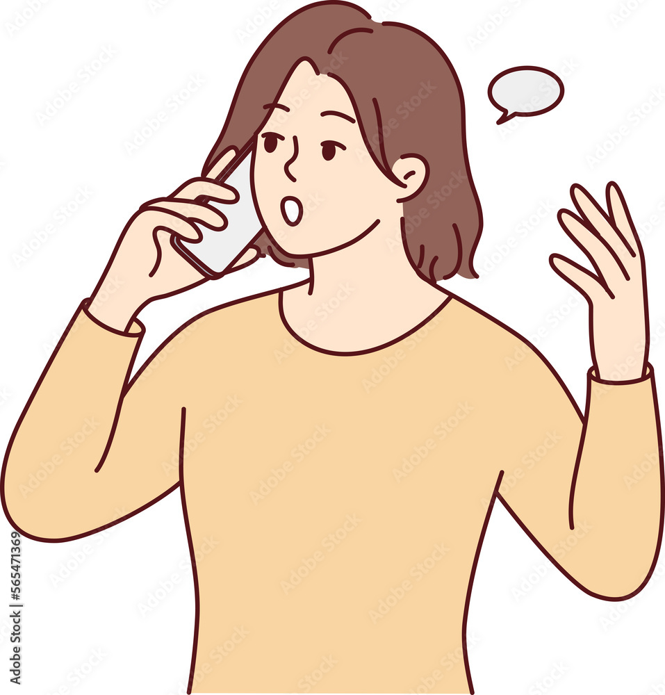 Woman talk on cellphone shocked with news Woman talk on cellphone shocked with news