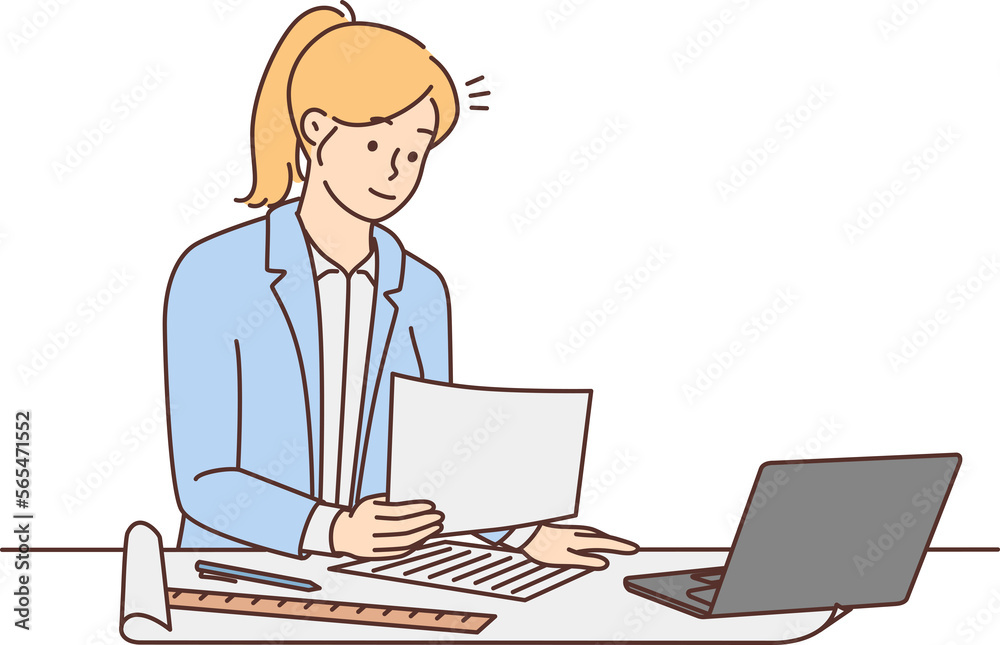 Female architect work on computer in office Female architect work on computer in office
