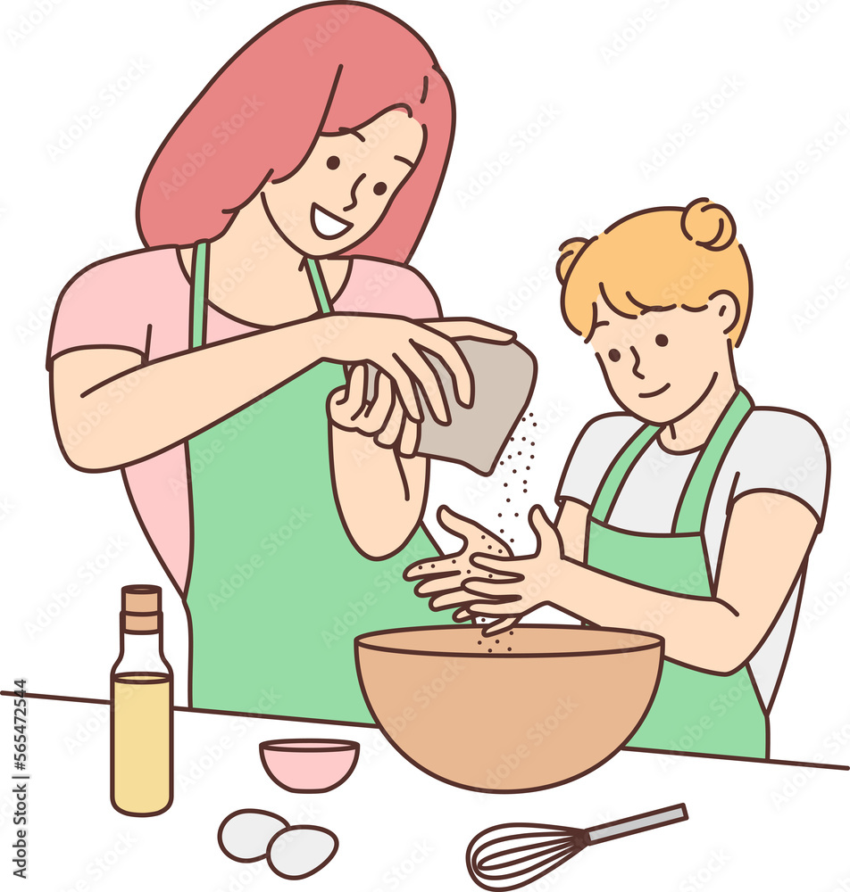 Happy mother and daughter cooking together Happy mother and daughter cooking together