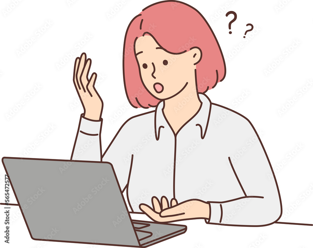 Woman look at laptop screen confused with problem Woman look at laptop screen confused with problem