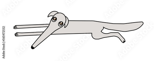 White borzoi dog meme. Stylized cartoon illustration of the borzoi dog whose muzzle is long.It is lying and stretched out on the ground. Vector isolated on transparent background. 