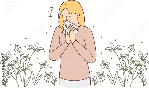 Fotografía Unhealthy woman sneeze suffer from allergy