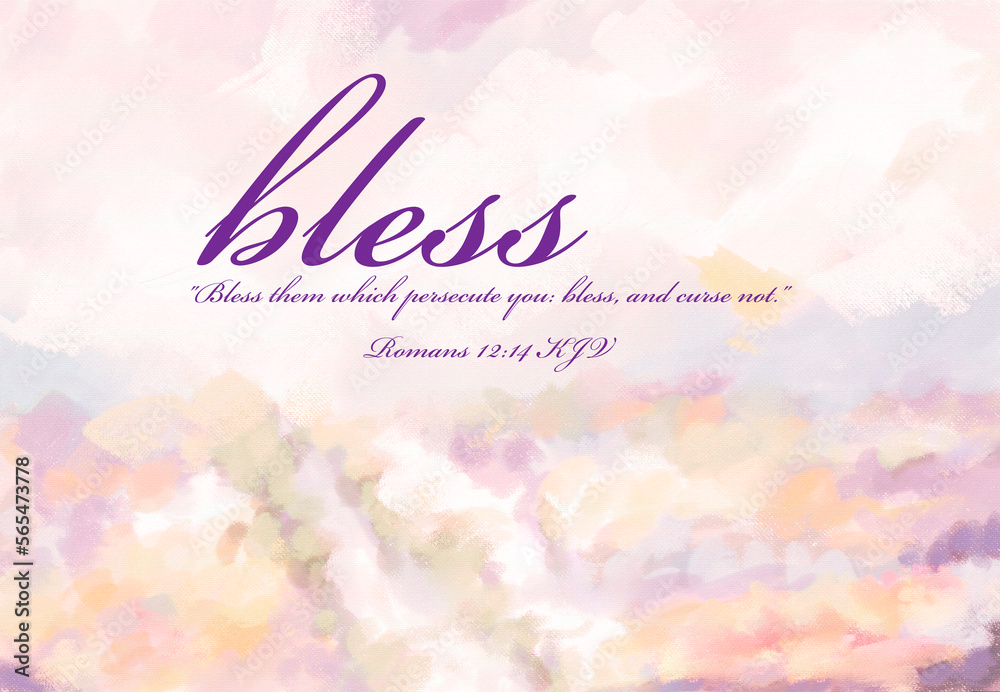 Impressionistic Life Pathway with Flowers with Romans 12:14 KJV - Bless - Digital Painting/Illustration/Art/Artwork Background or Backdrop, or Wallpaper