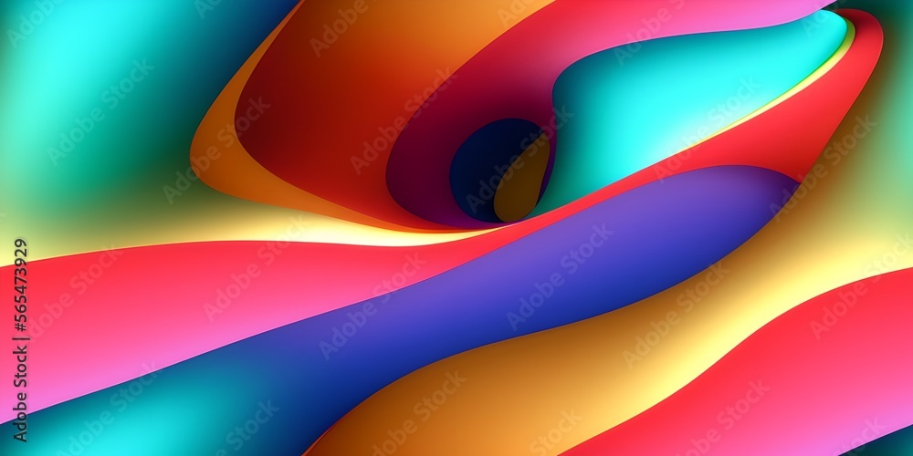Obraz premium Smooth wave flowing rainbow gradient background 3D, liquid abstract wallpaper design.
