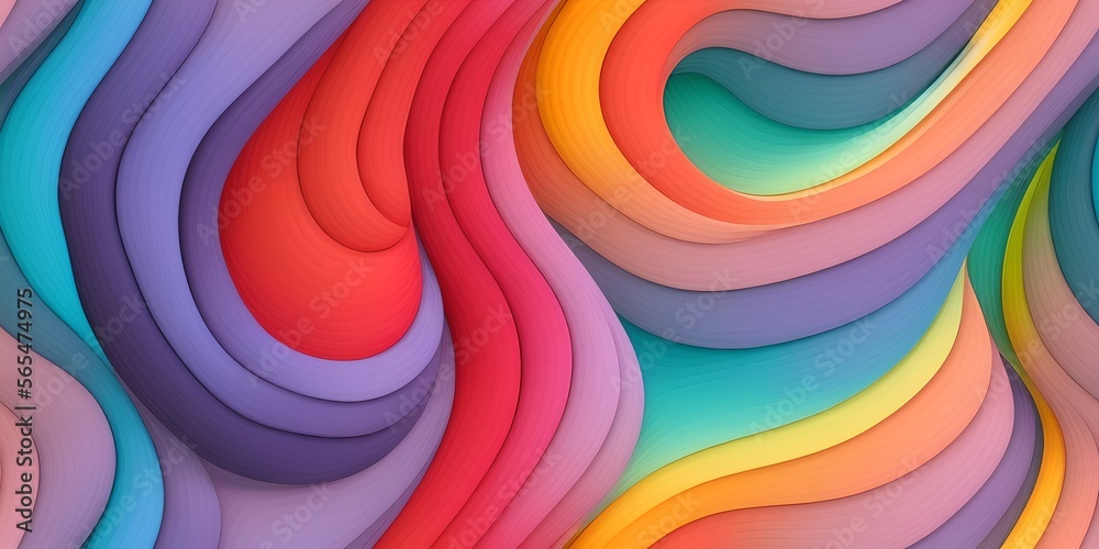 Obraz premium Smooth wave flowing rainbow gradient background 3D, liquid abstract wallpaper design. 