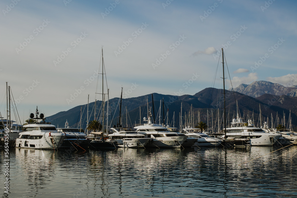 Amazing view of yacht marina Porto Montenegro in Tivat, Montenegro.