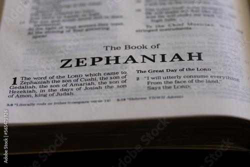 title page from the book of Zephaniah in the bible or torah for faith, christian, jew, jewish, hebrew, israelite, history, religion photo