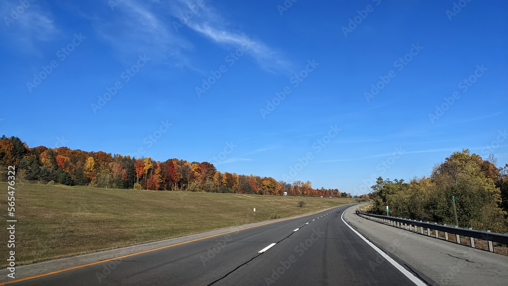 Winding highway looks beautiful in the fall, Upstate NY, USA