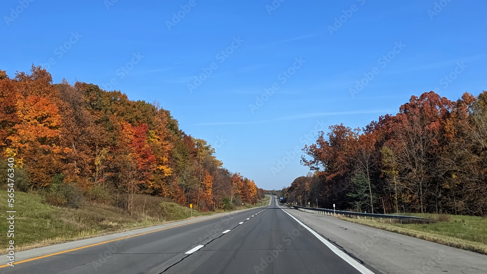 Fall colors as far as the eye can see on a bright Fall morning, Upstate NY, USA