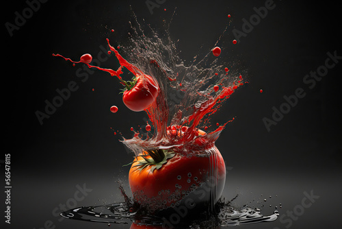 illustration of the tomatoes with juice splash on a black background