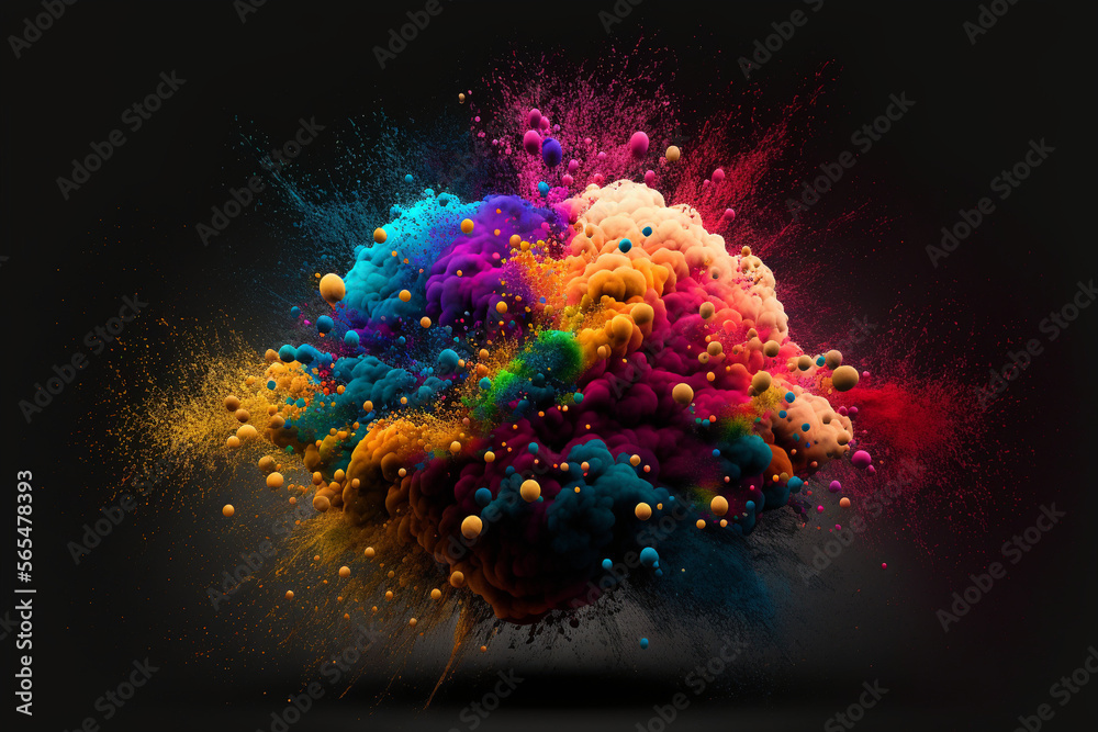 Explosion blobs of colors on dark background