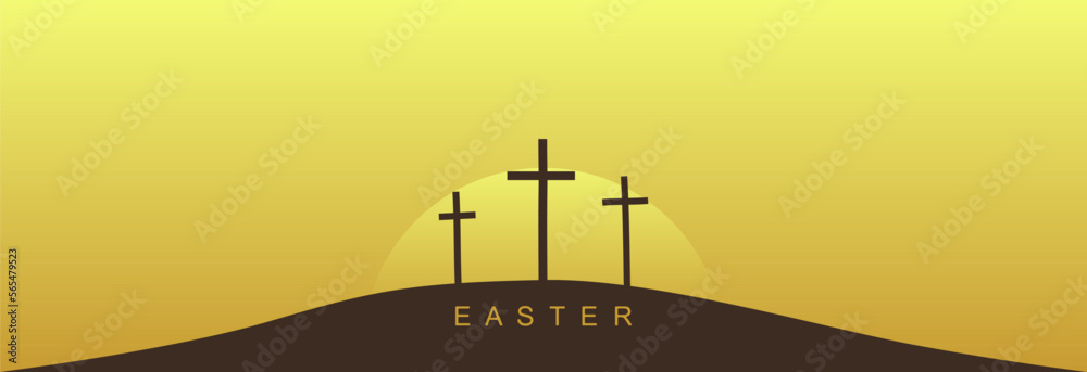 Three Christs and sunset. Easter, the Feast of the Resurrection of Jesus Christ.