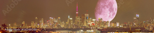 Photography Moon crescent at Toronto center, city skyline