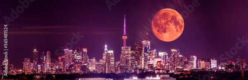 Photography Full moon over Toronto at night