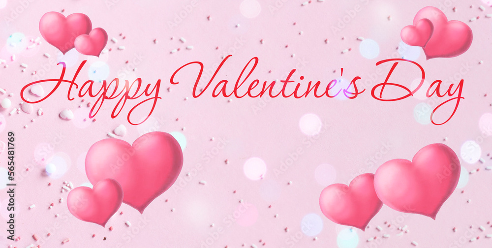 Valentine. Valentine background on a pink background. Inscription happy valentine's day. Pink hearts. Banner.