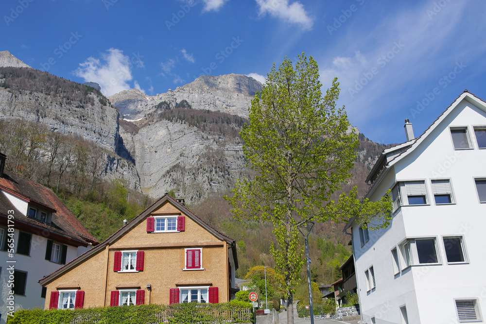 switzerland, an old house on the bank of a river in Switzerland, a house in the middle of the Swiss Alps