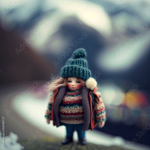 Tiny hipster in alpine Nordic sweater and hat.