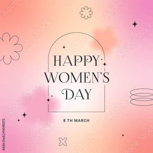 8 March. International Women's Day banner, greeting card. Trendy gradients, blurred shapes, typography, y2k. Social media stories templates. 
