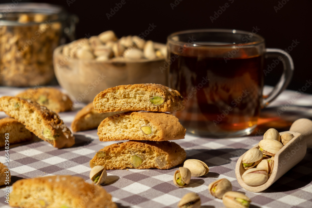 Biscotti Cantuccini Cookie Biscuits with pistachios and lemon peel