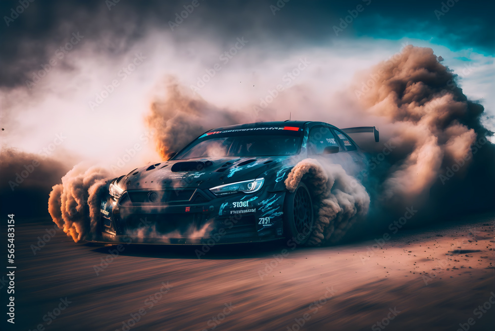 Car drifting image diffusion race drift car with lots of smoke