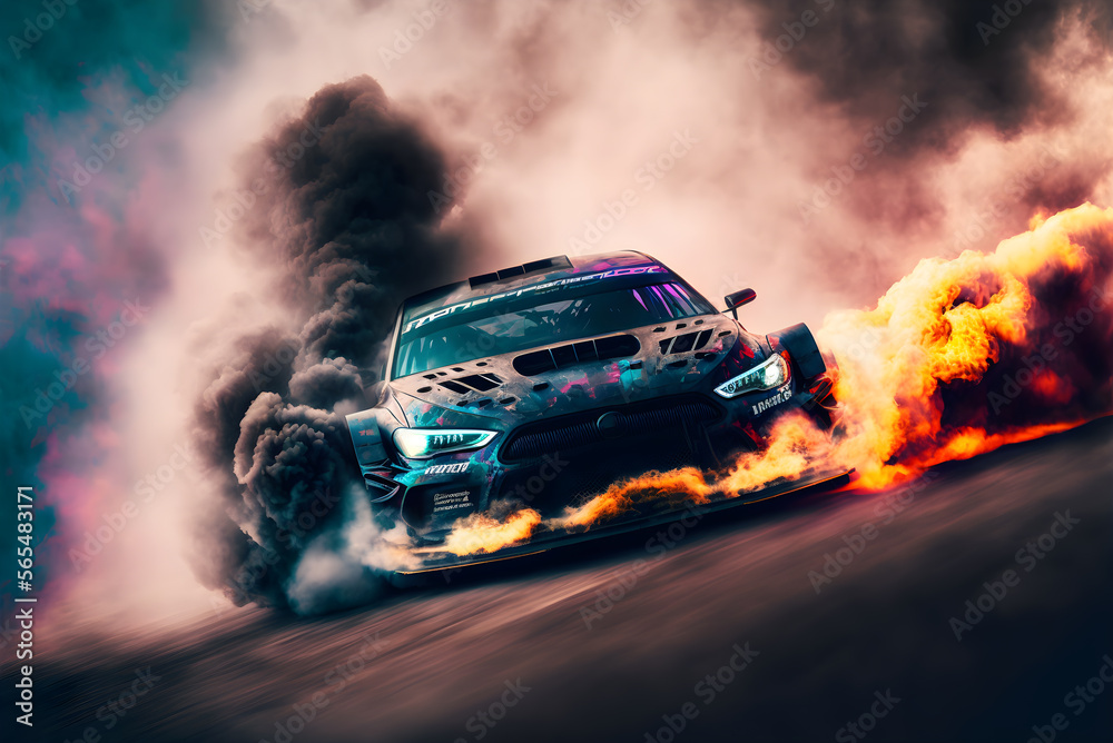 Car drifting image diffusion race drift car with lots of smoke