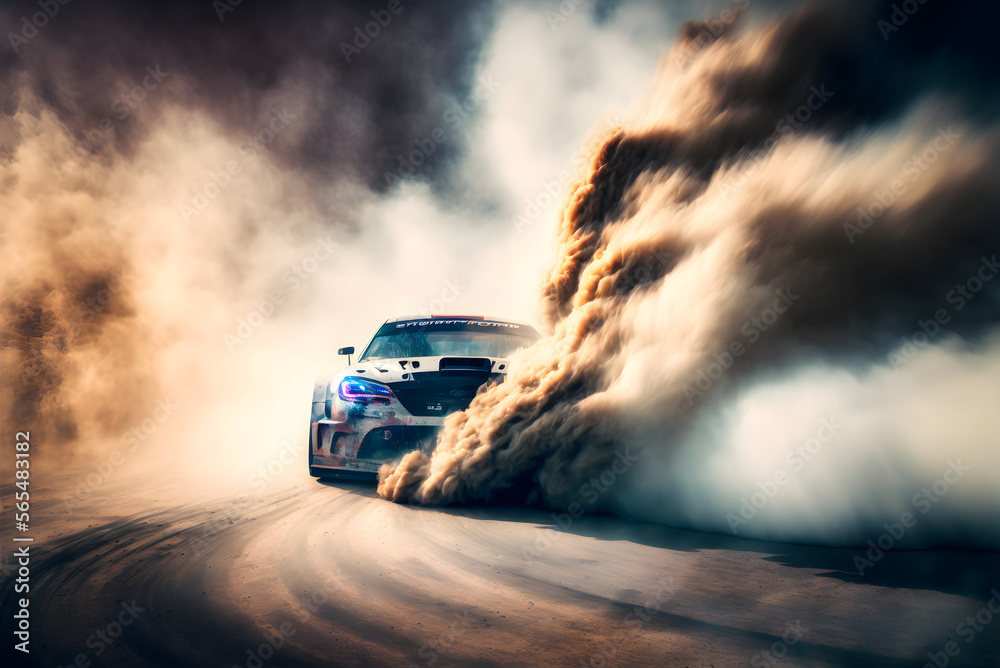 Car drifting image diffusion race drift car with lots of smoke from burning  tires on speed track Stock Illustration