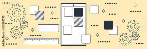 Mobile application development, GUI construction, software engineering flat contour style vector concept illustration