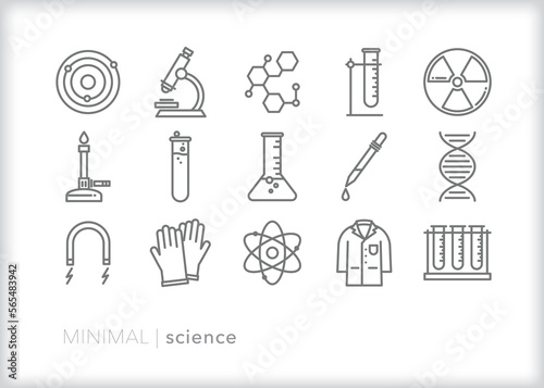 Set of science line icons for students learning in a school laboratory photo