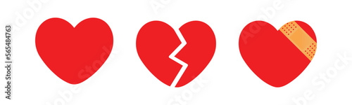 Broken heart icon,Heart with medical patch and red heart vector icon