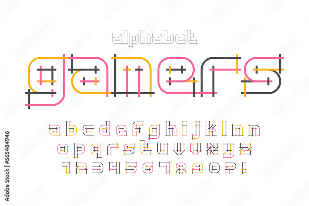 Original alphabet design, futuristic style, stylish characters set.
