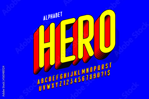 Trendy 3d comical design, colorful alphabet, typeface.