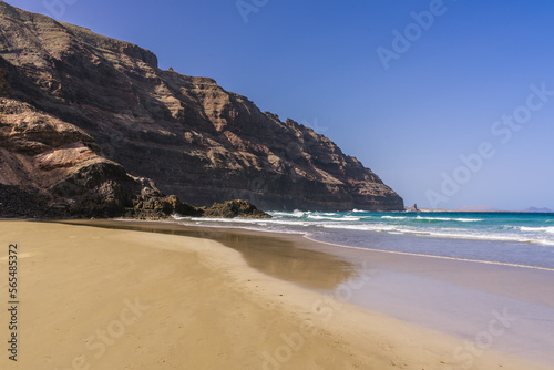 The beach at Orzola in Lanzarote near the cliffs of the Punta Fariones.