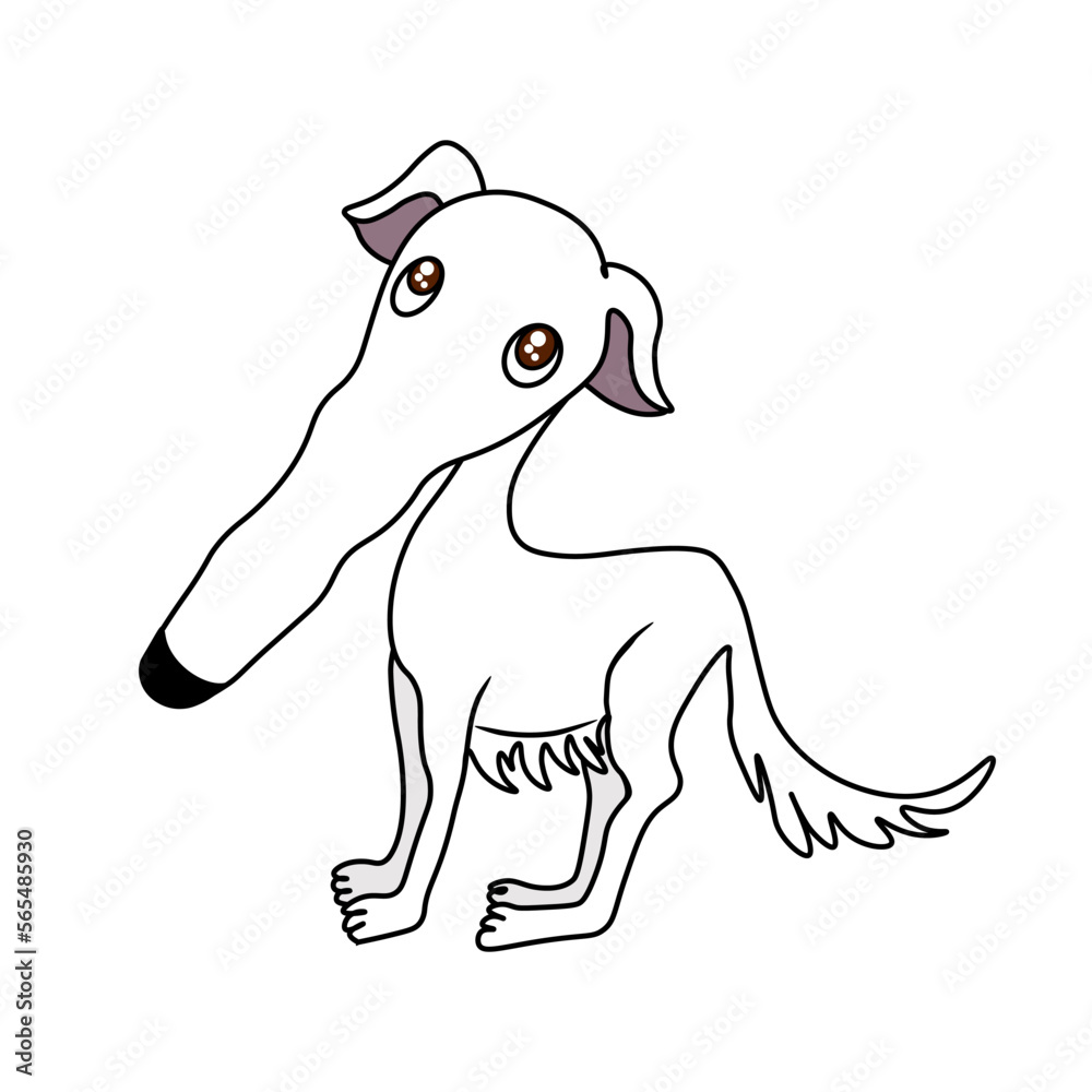 White borzoi dog meme. Stylized cartoon illustration of the long