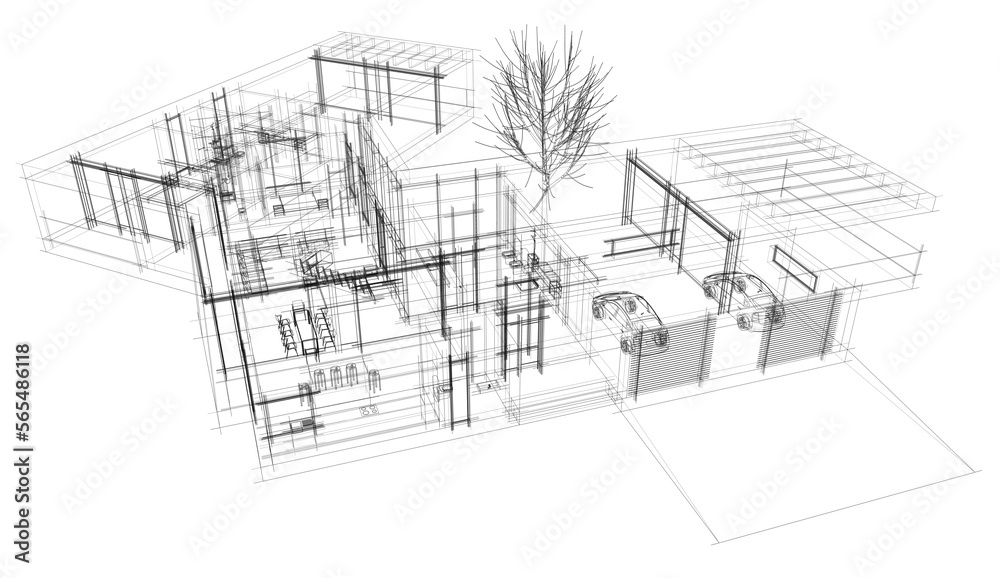 Modern house design architectural 3d rendering 