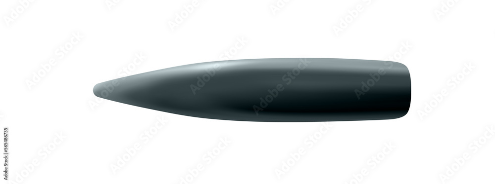 Isolated bullet Kalashnikov or rifle, 3d realistic metal or silver, firing part of the cartridge. png