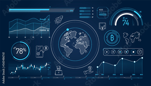 Set of infographic elements about bitcoin growth.