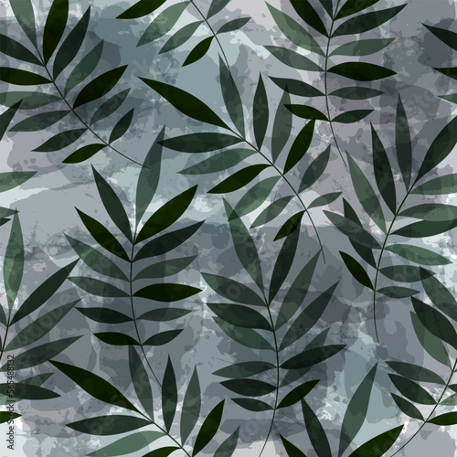 Wallpaper Mural Leaves Pattern. Watercolor leaves seamless vector background, jungle print textured Torontodigital.ca