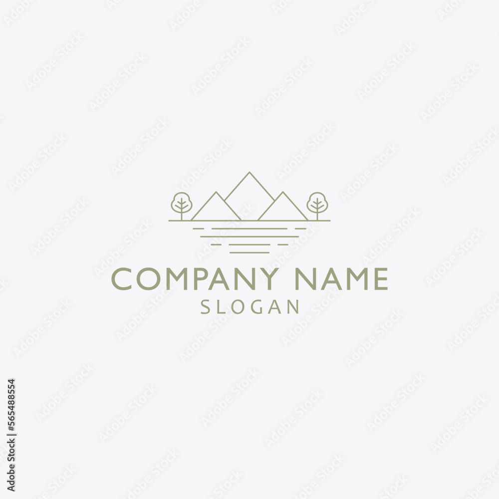Mountains and sun logo design. Minimalist tourism and hiking vector logo. Camping logo template design - adventure wildlife sunny day design Mountains and sun logo design. Minimalist tourism and hiking vector logo. Camping logo template design - adventure wildlife sunny day design