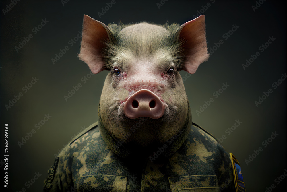 Portrait of a pig in a military uniform ready to serve and protect, on a  dark background, generative ai Stock Illustration | Adobe Stock