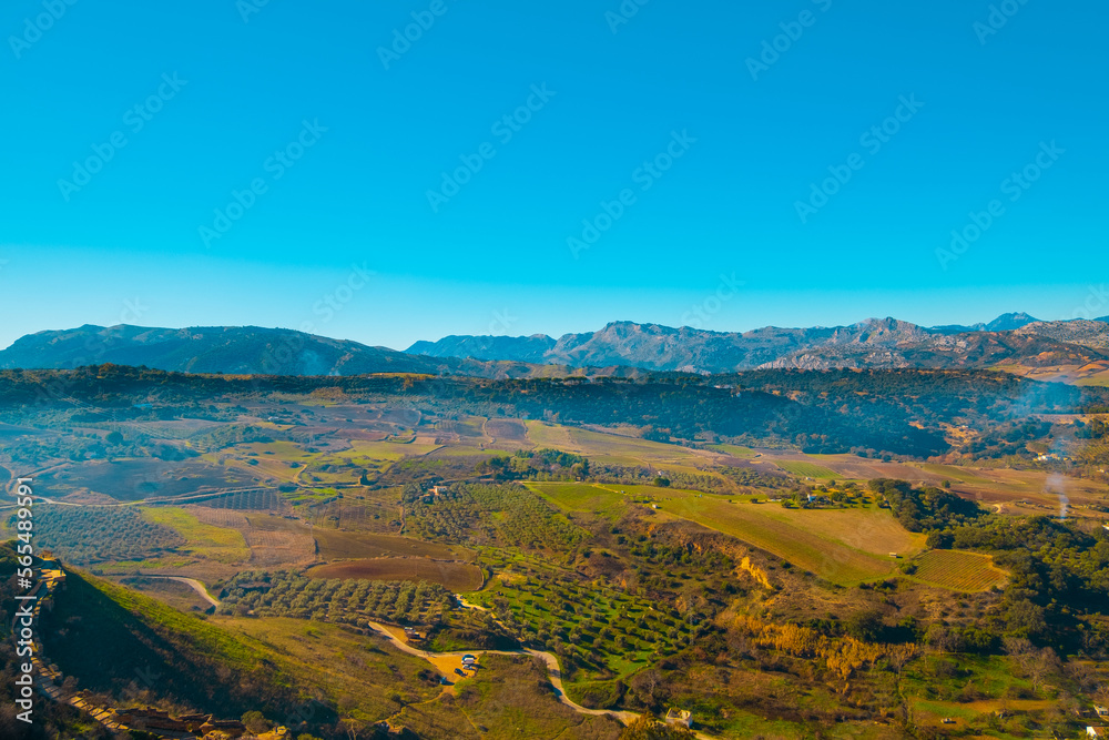Beautiful aerial view of countryside and mountains of Ronda
